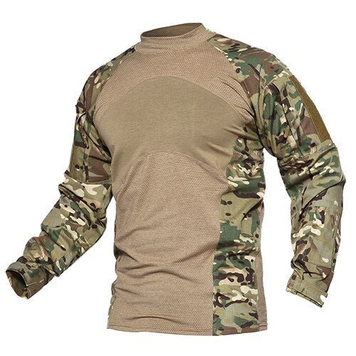 Mens T-shirts Long Sleeve Cotton Camouflage Tactical T Shirts Military Army Tshirts Man Airsoft Clothing - Sleepandso
