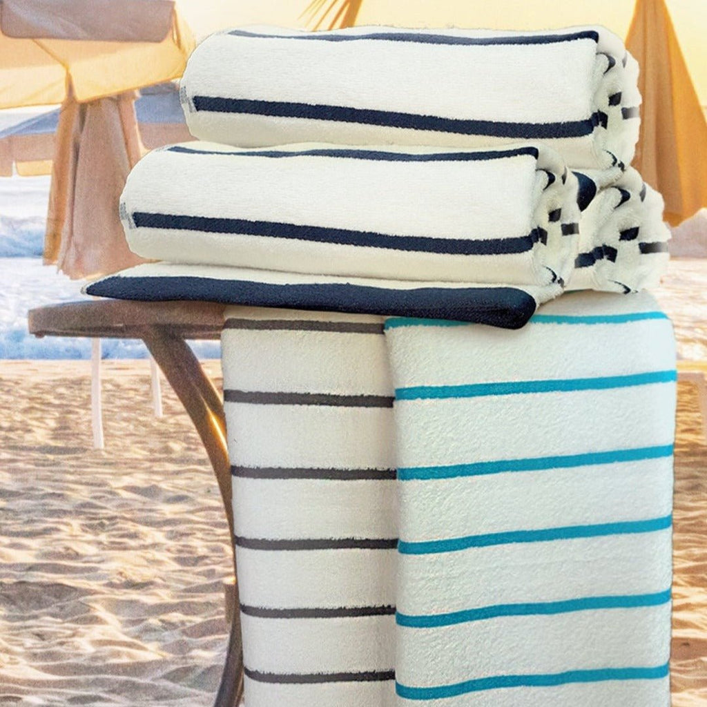 Premium Cotton - Poly Blend Horizontal Stripes Pool Towels 2 PK - Sleepandso